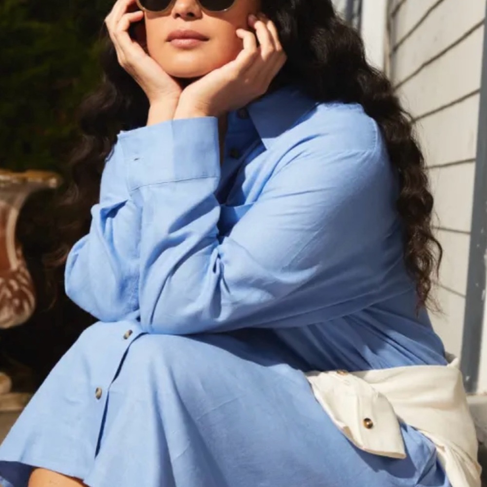 Universal Standard Seaside Hamptons Hydrangea Button-Up Linen Shirt dress
